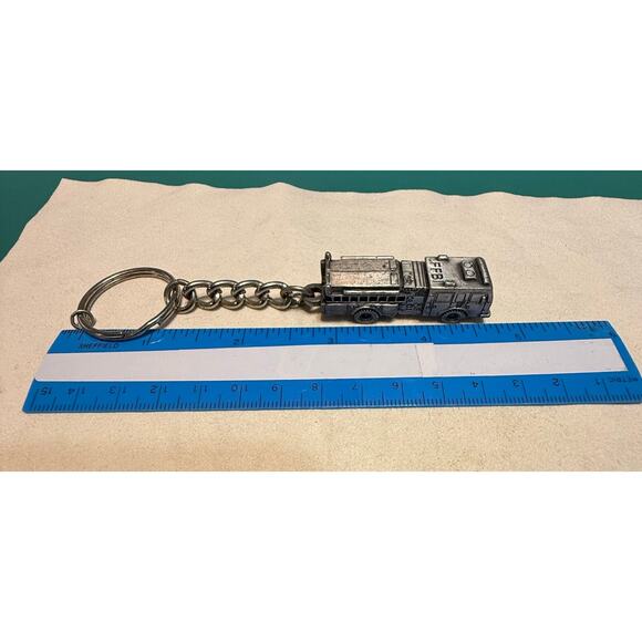 FFBI Firefighters Burn Institute Fire Truck Keychain Pewter Tone Metal 4¾" - Picture 7 of 8